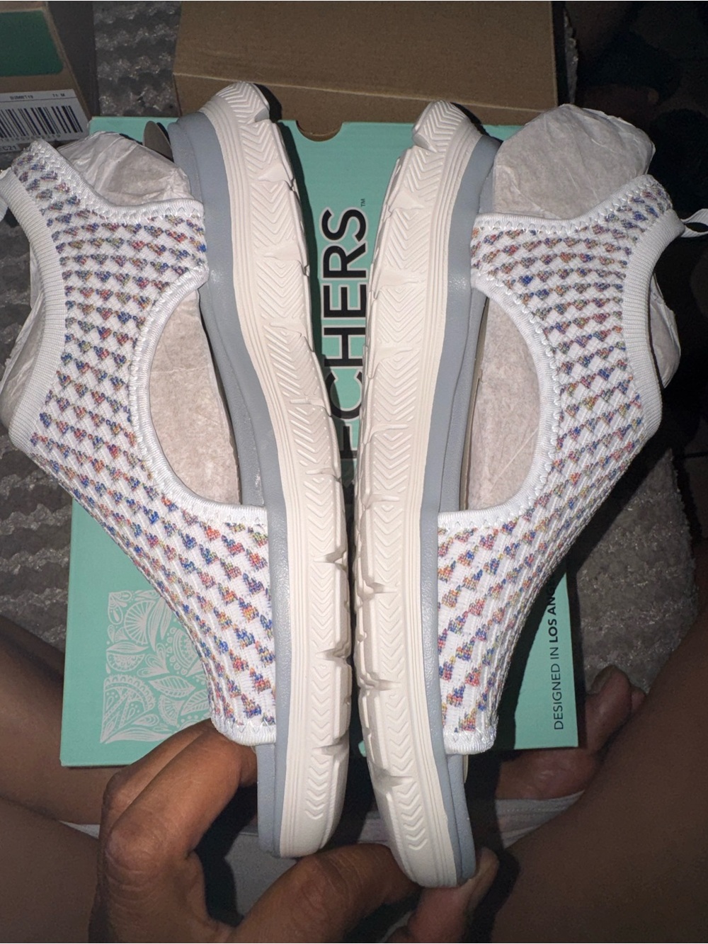 Skechers White Multicolor Slip-On Sandals